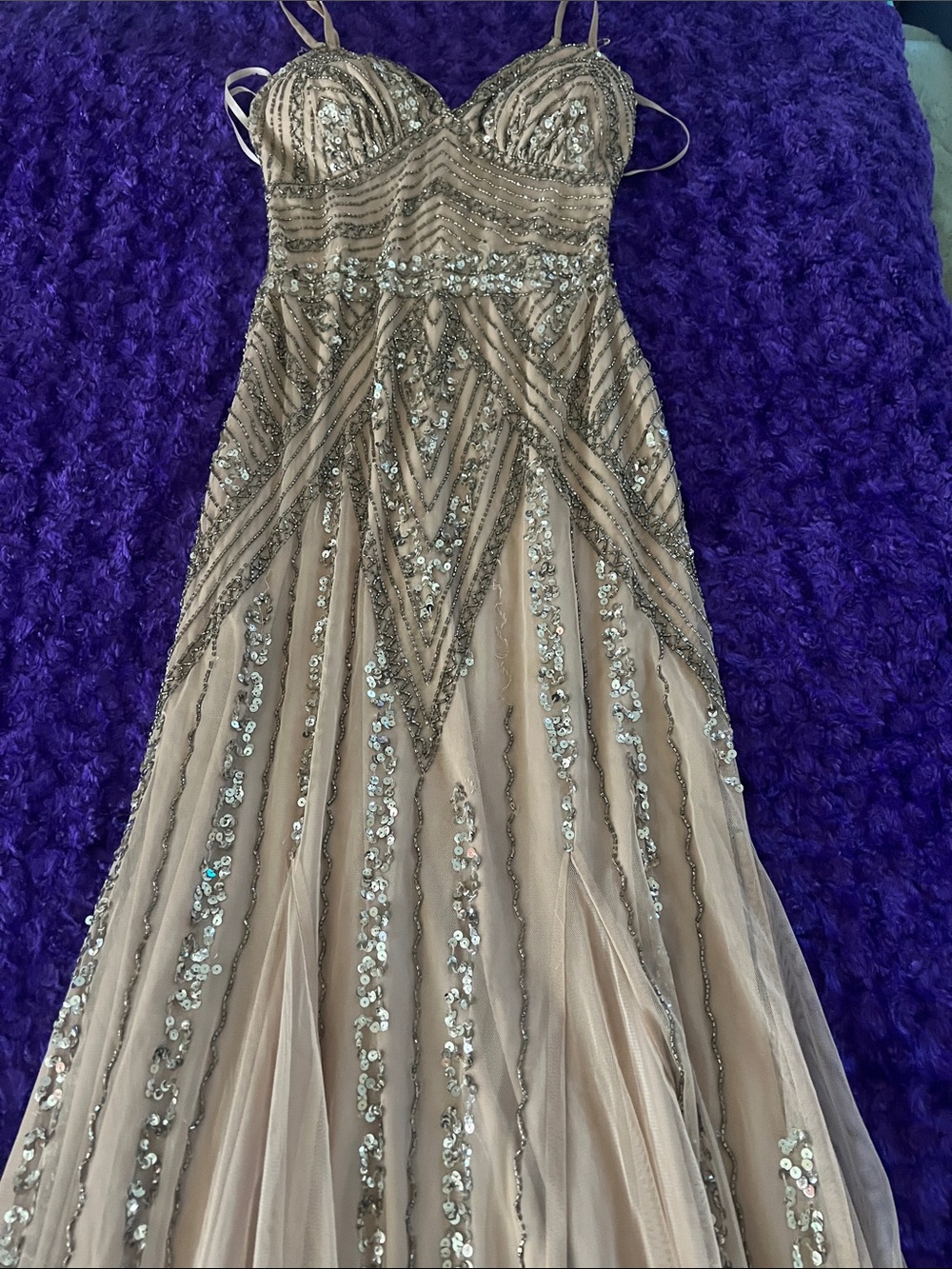 Jump Blush Champagne Sequin Prom Gown